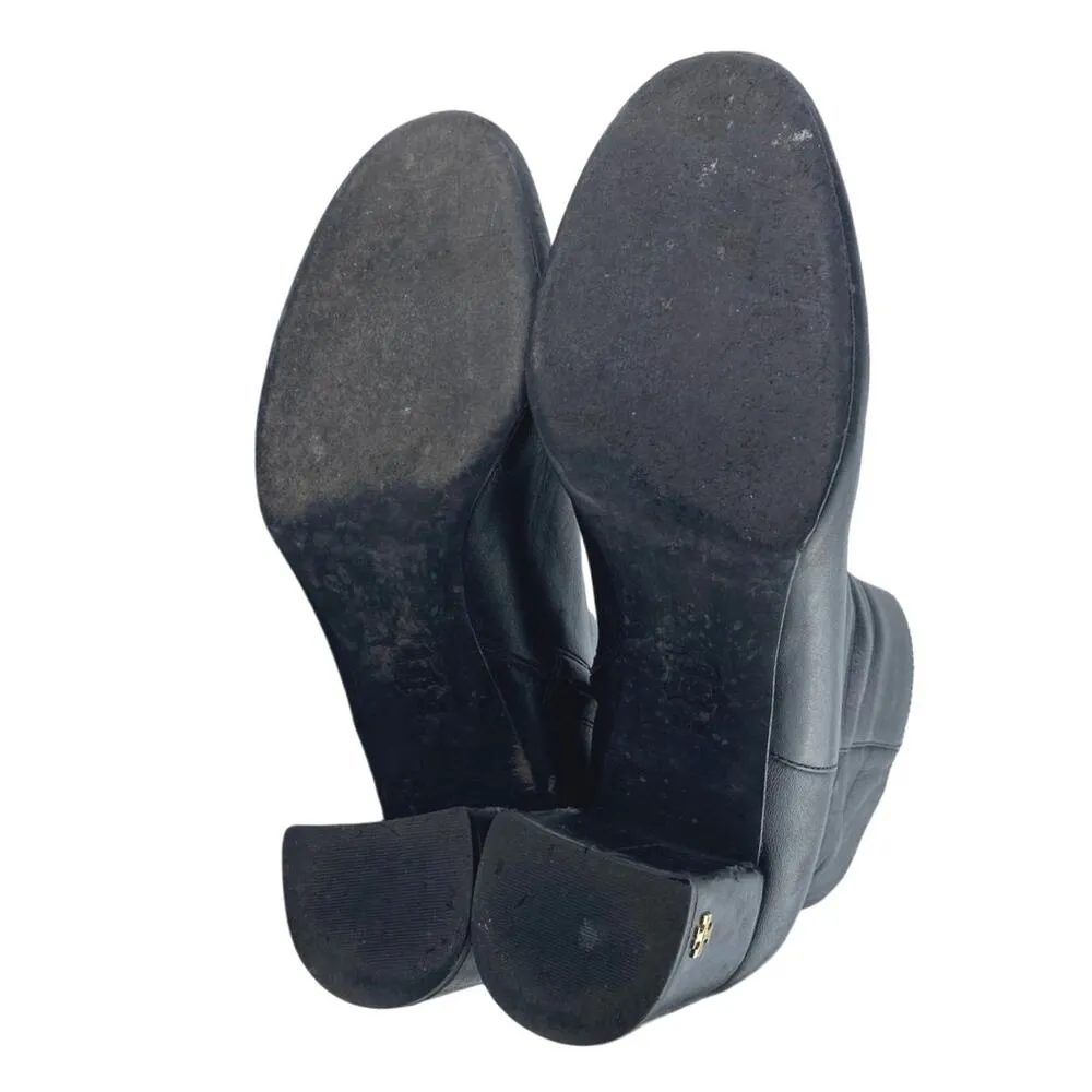 Tory Burch Brooke Womens Black Leather Block Heel Round Toe Zip Ankle Boots 8.5M - Image 4