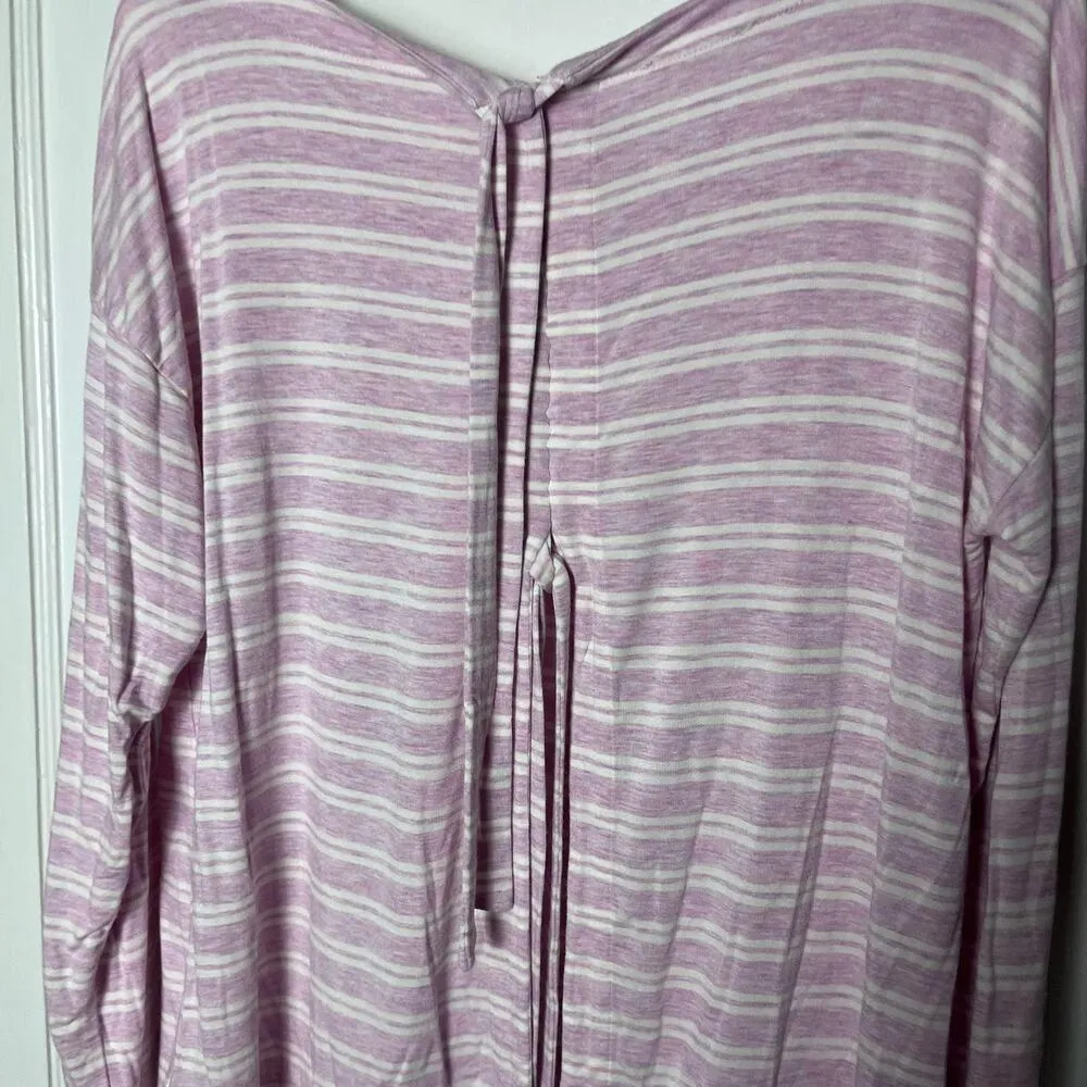 Loft Outlet Lounge Pink Soft Knit Split Back Striped Cozy Sweater Sweatshirt MED - Image 5