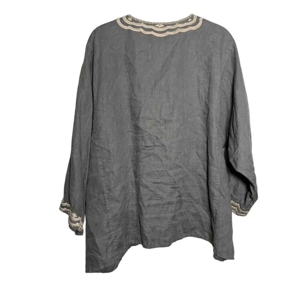 Johnny Was Cecile Boxy Peasant Blouse – Floral Linen Embroidery, Women’s Size L - Image 7