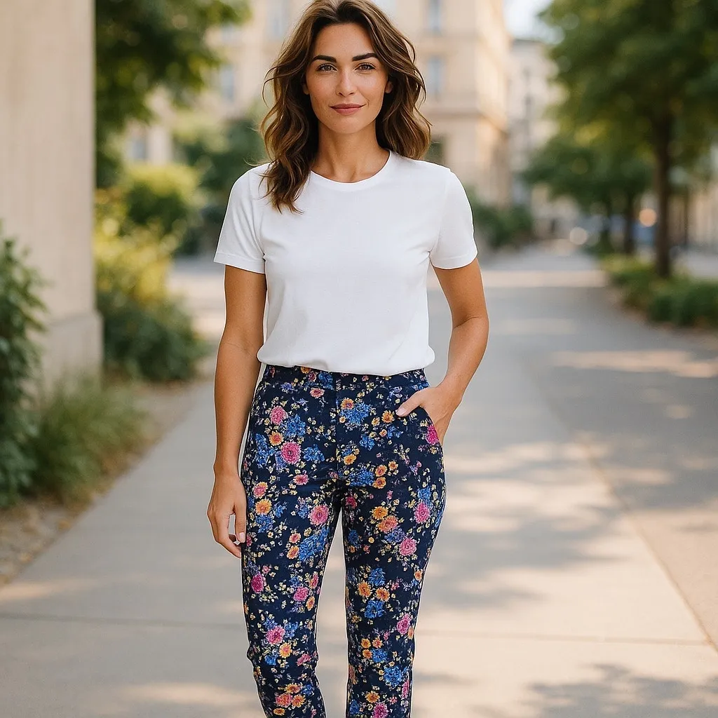 Laundry Womens Pants Size 14 Navy‎ Blue Floral Capris Short Shelli Segal - Image 2