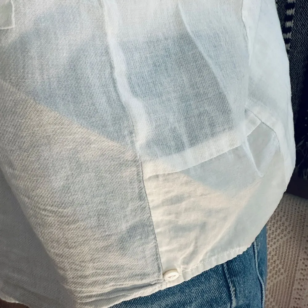 Burning Torch Bohemian White Button Down Sleeveless Oversized Pocket Blouse White Size XXS - Image 7