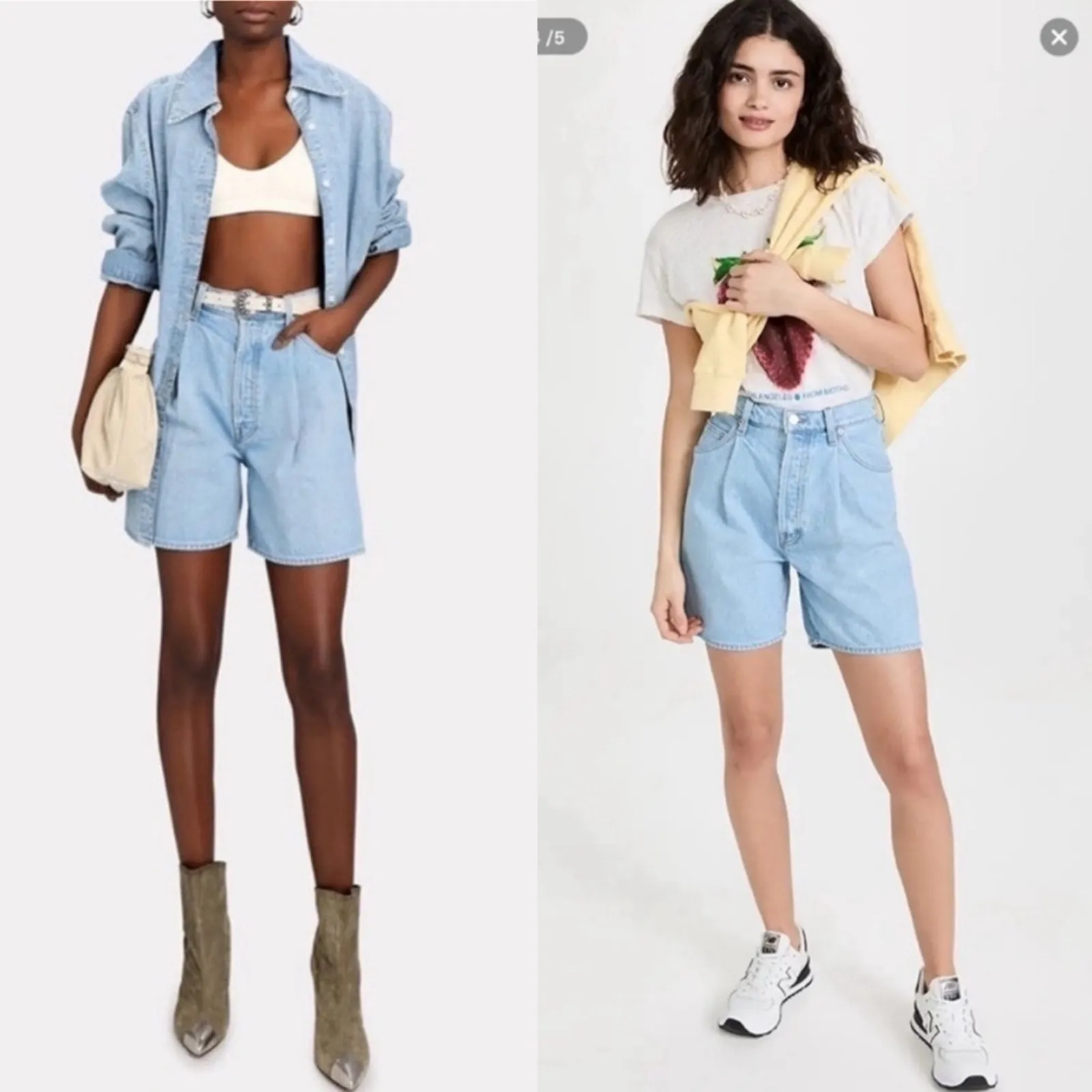 MOTHER SNACKS Cotton High Rise The Pleated Fun Dip Shorts in Just A Nibble 26 Blue - Image 5