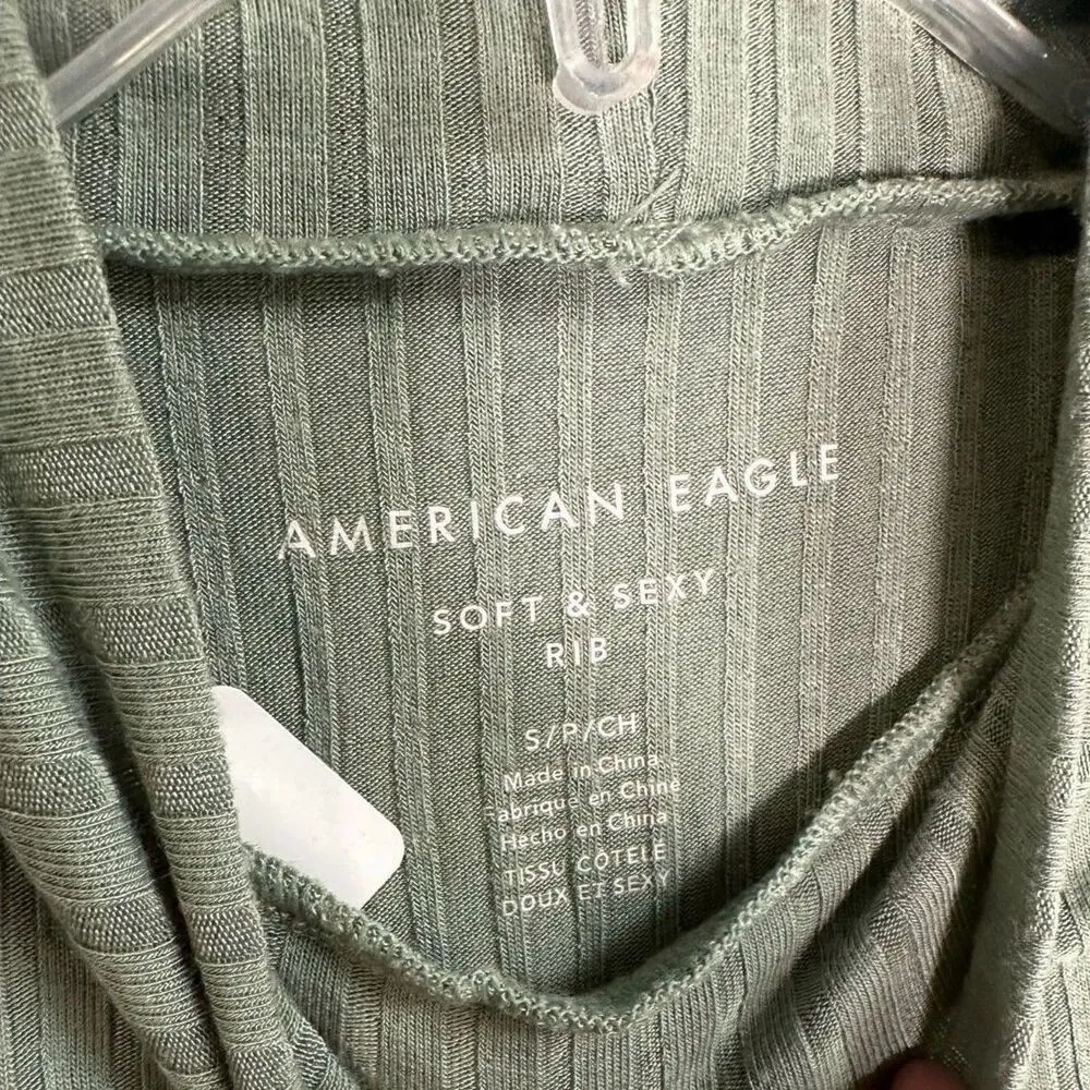 American Eagle Green Mock Neck Soft Sexy Rib Lightweight Tank Top Size S - Image 3