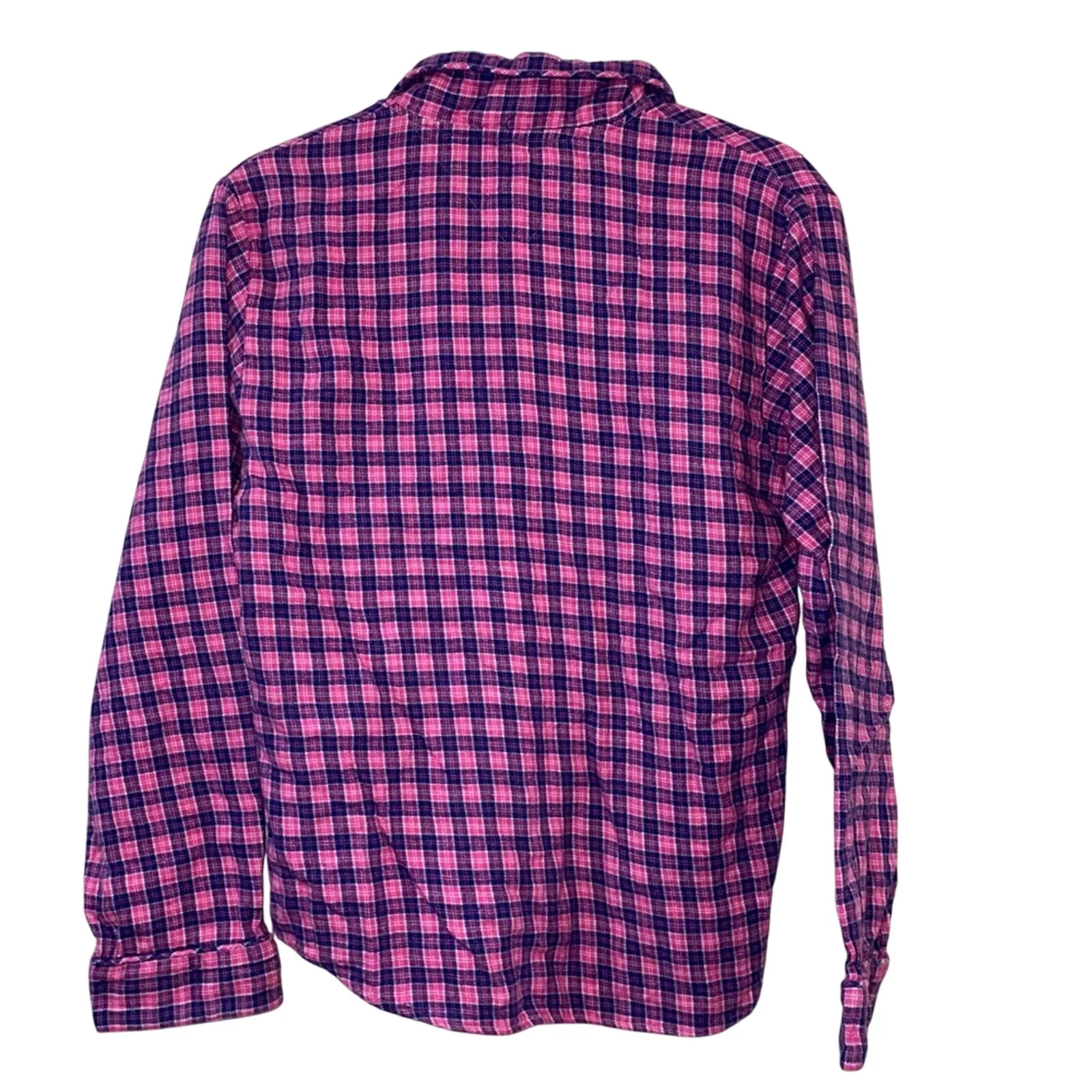 Tommy Hilfiger Sleepwear Pink Blue White Plaid Cotton Flannel Button Down Top - Image 4