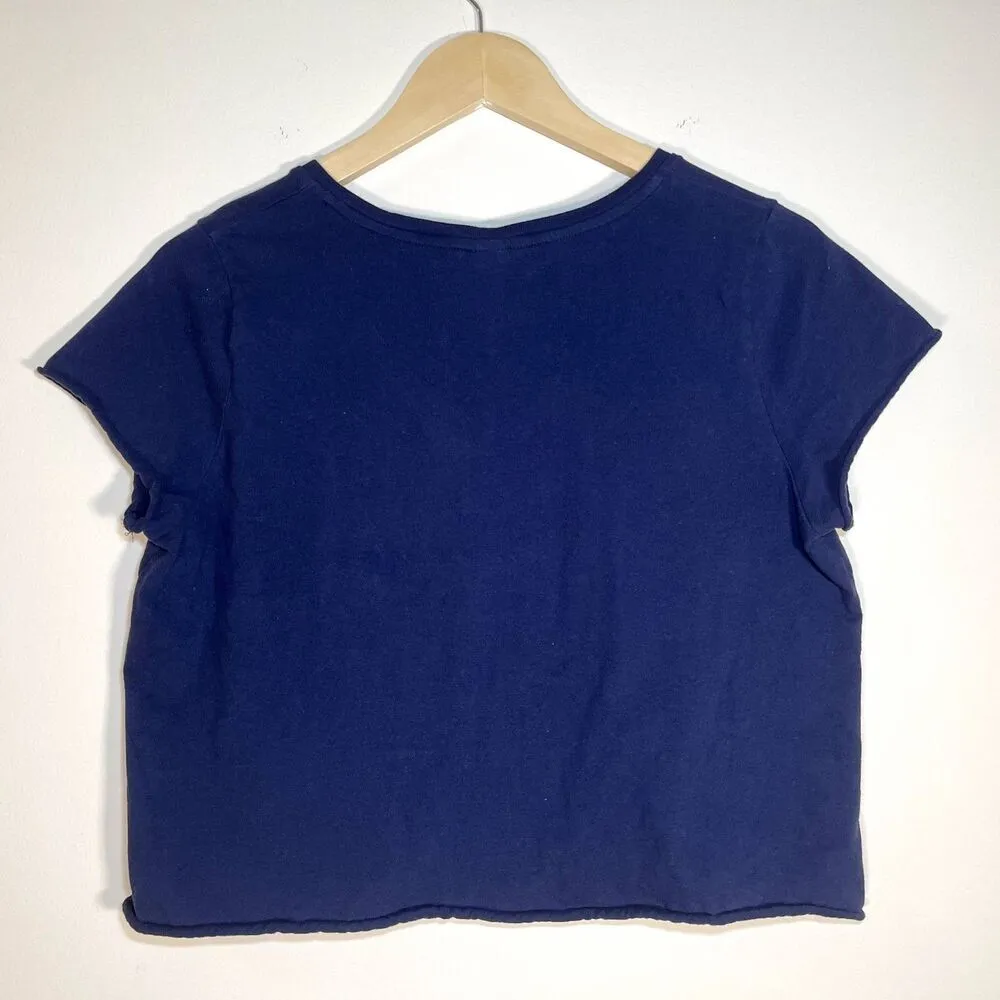 Wild Fable  | Navy Boxy V-Neck Cropped Cotton Tee | Medium - Image 2
