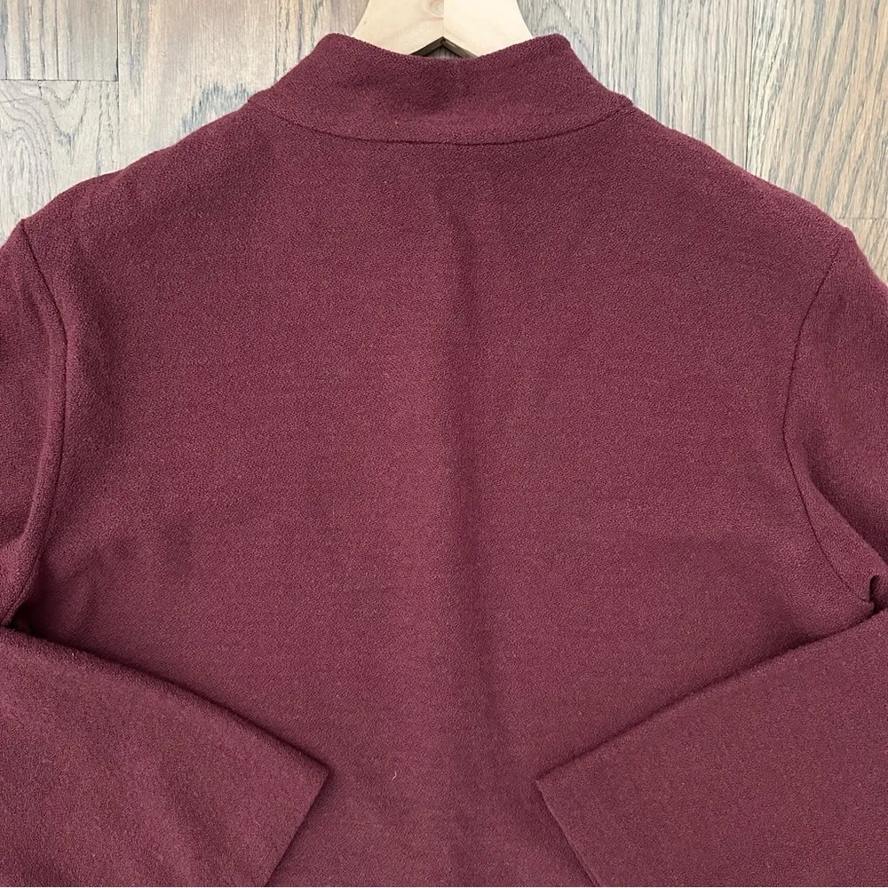 Eileen Fisher 100% Wool Boucle Knit Button Front Stand Collar Top in Cranberry S - Image 5