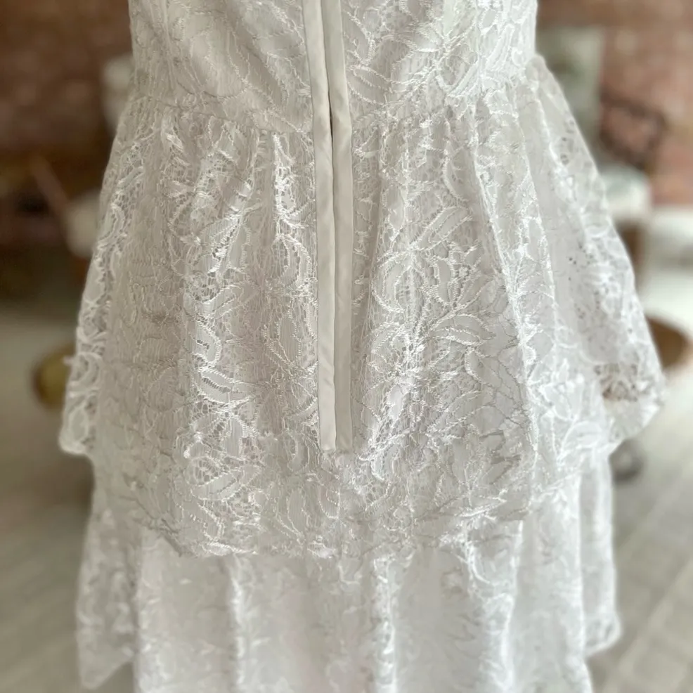 Max and Cleo Dress White Lace 8 Tiered Skirt Illusion  Neck NWT - Image 12