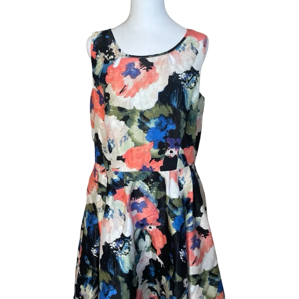 Danny & Nicole Floral Fit & Flare Dress 16 Round Neck Wedding Guest Garden Party - Image 3