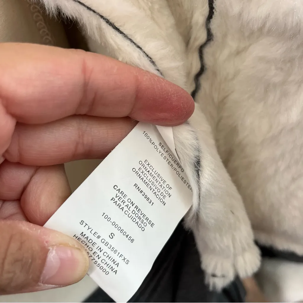 GB Gray Suede White Fur Trim Zip‎ Penny Lane Crop Jacket Womens Size Small - Image 7