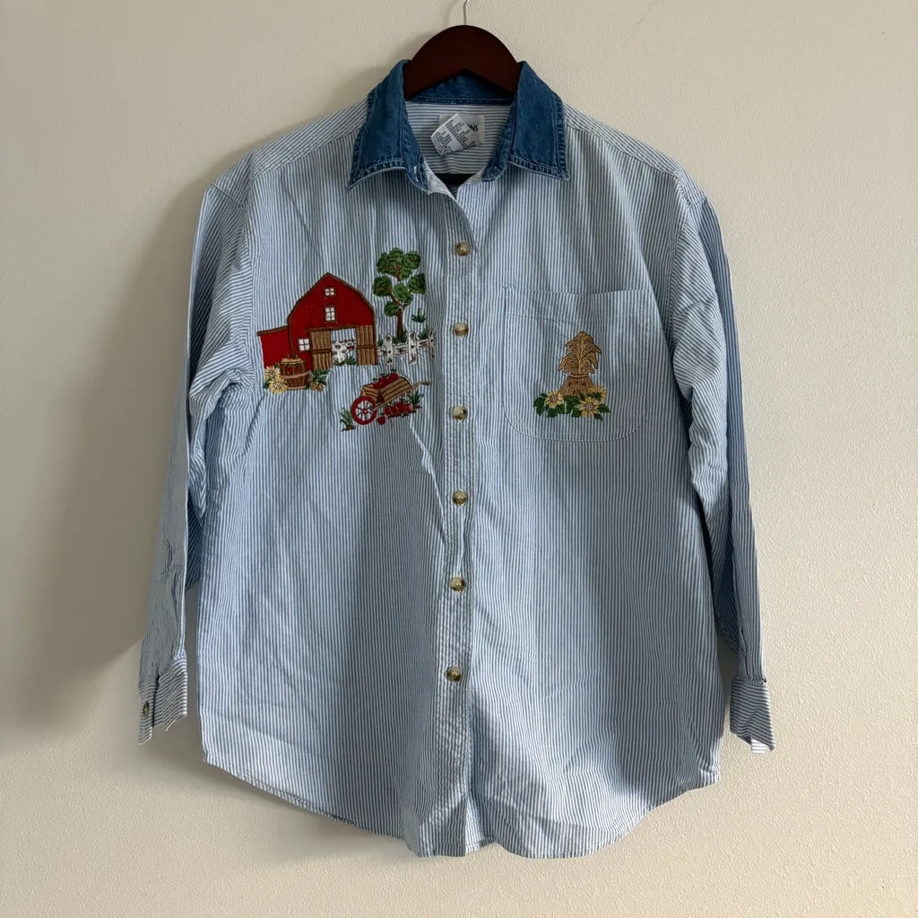 Vintage Light Blue Striped Button - Image 4