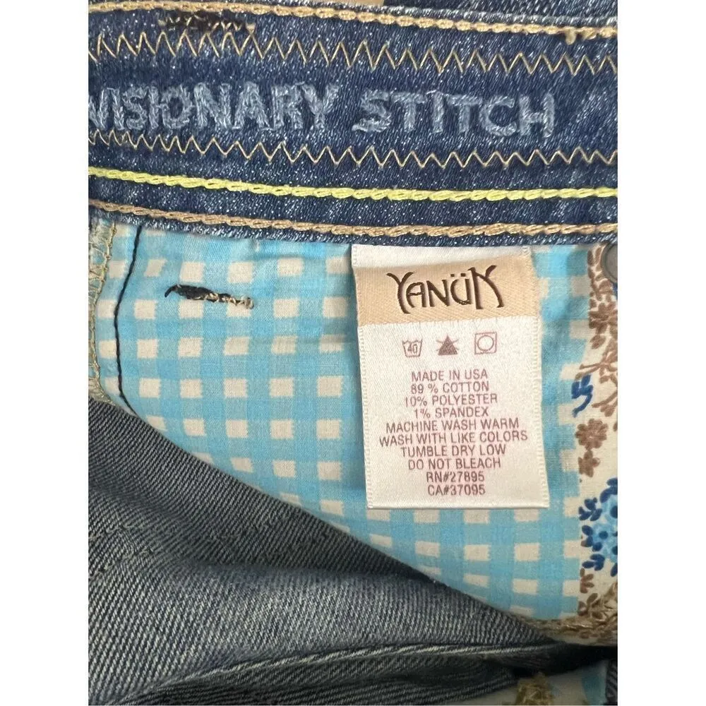 Yanuk Visionary Stitch Medium Wash Blue Jeans Size 25 Flare Boho Casual Raw - Image 10