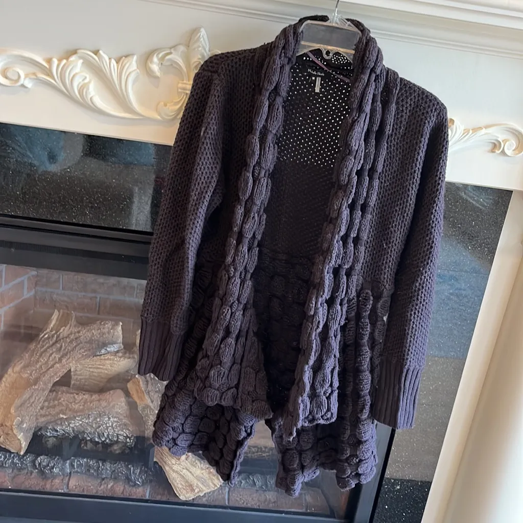 Chunky Knit Crochet Sweater Eggplant Deep Purple Cardigan Cozy Womens M Wool Size M - Image 4