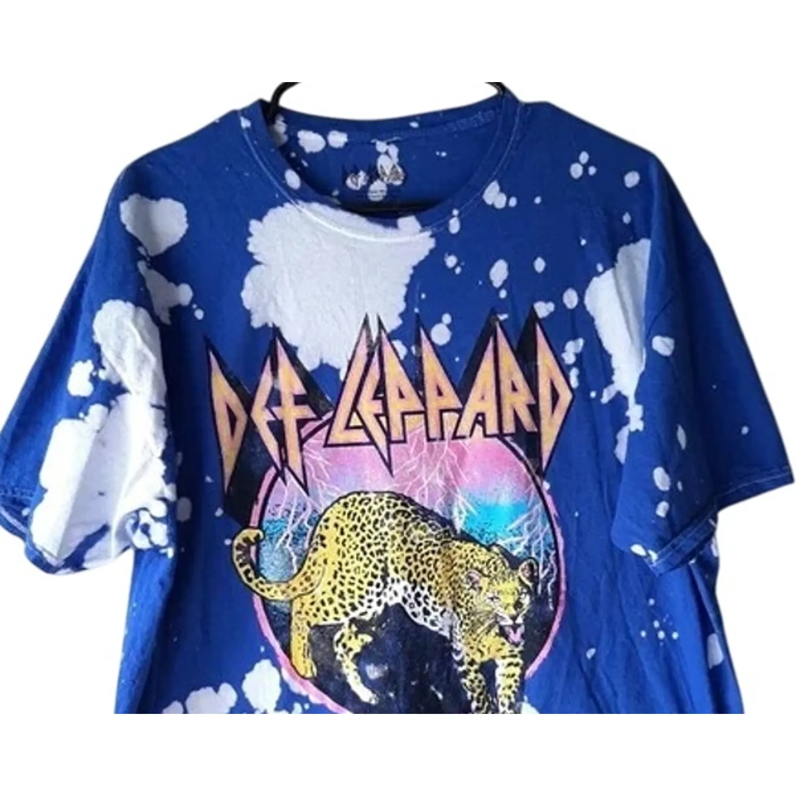Def Leppard Vintage Style High N Dry Tie Dye Tiger Graphic Unisex T Shirt M Blue - Image 3