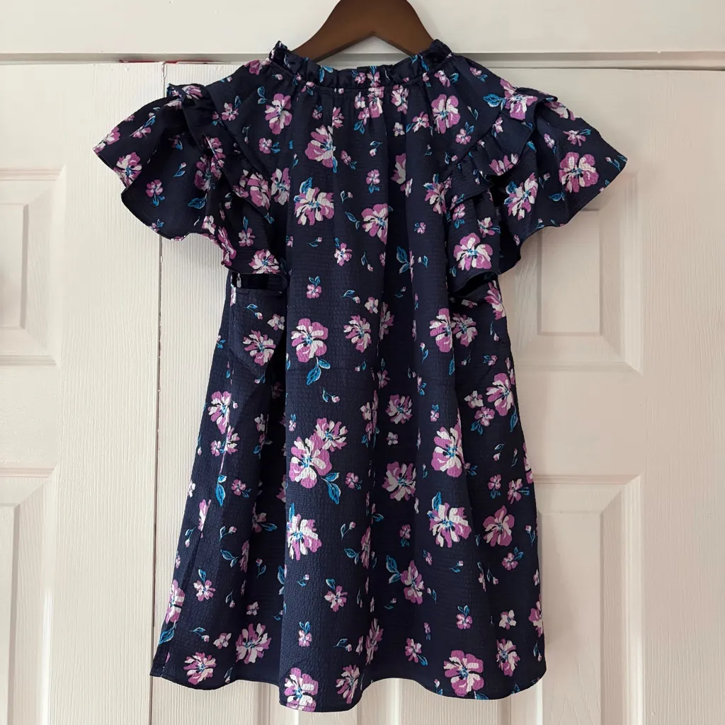 Draper James Flutter Sleeve Navy and Pink Floral Blouse Size Small NWT - Image 2