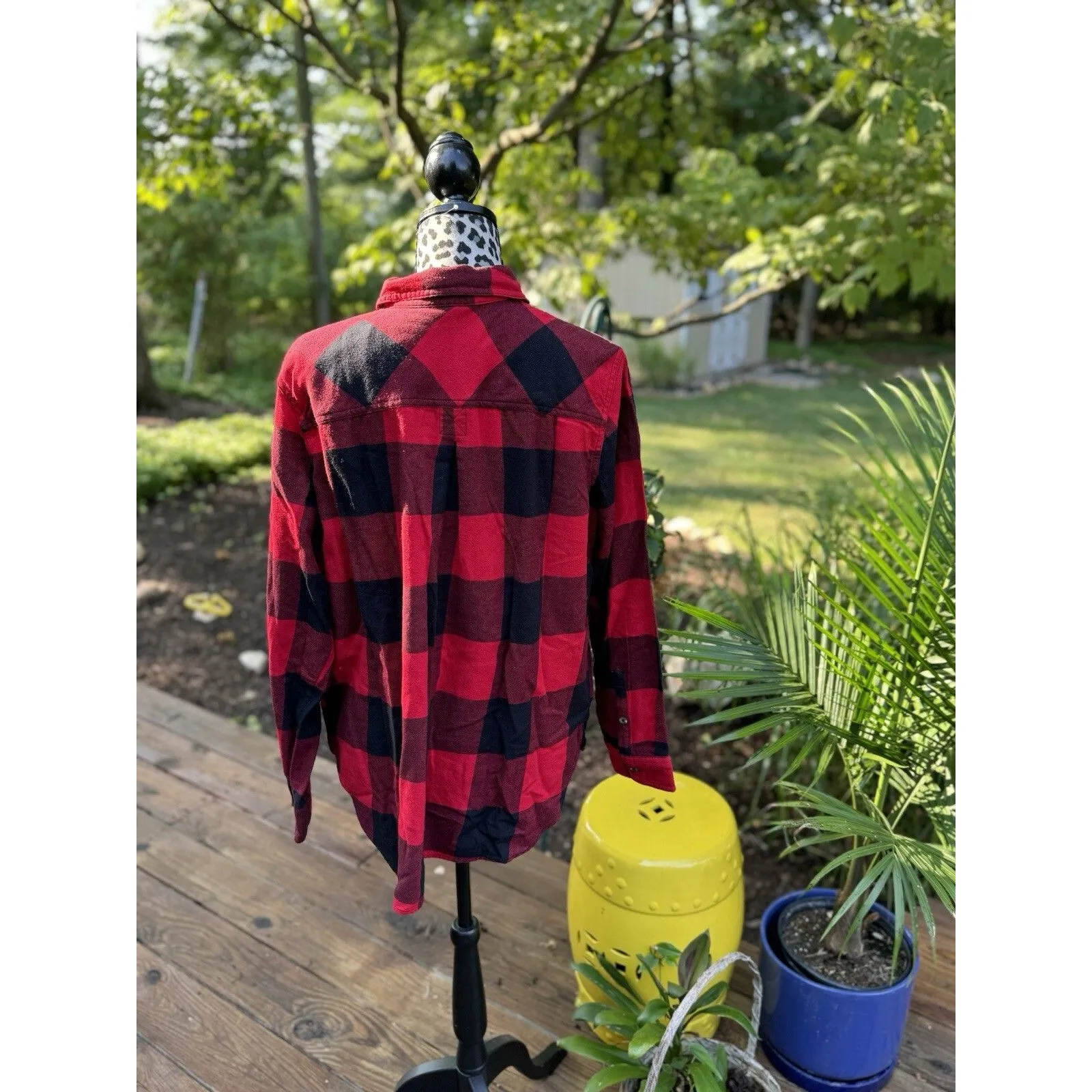 Sonoma Long Sleeve Flannel Shirt Blouses Red Black Buffalo Check New Sz L - Image 3