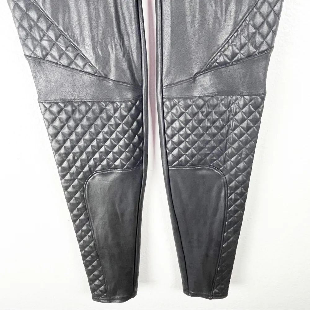 SPANX Black Faux Vegan High Rise Leather Moto Style Leggings, Size Large - Image 9