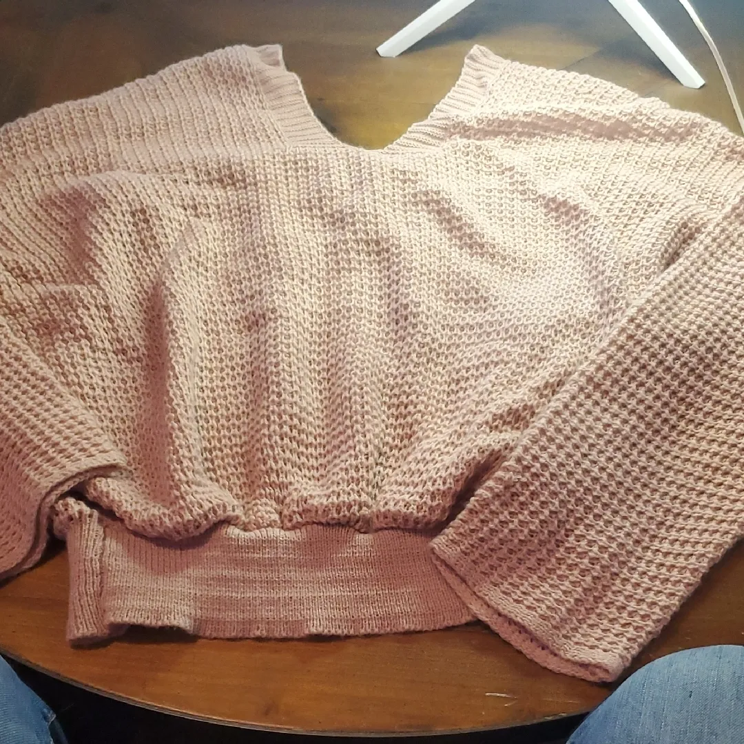 SHEIN Pink V-Neck Lace-Up Sweater - Image 3