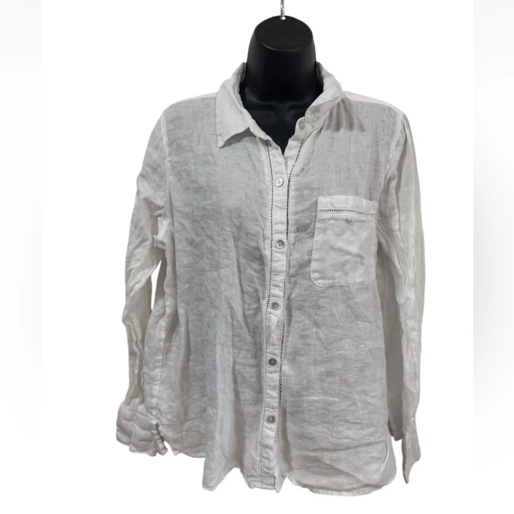 Joie Womens Linen Top Long Sleeve Button Down White Size L - Image 2