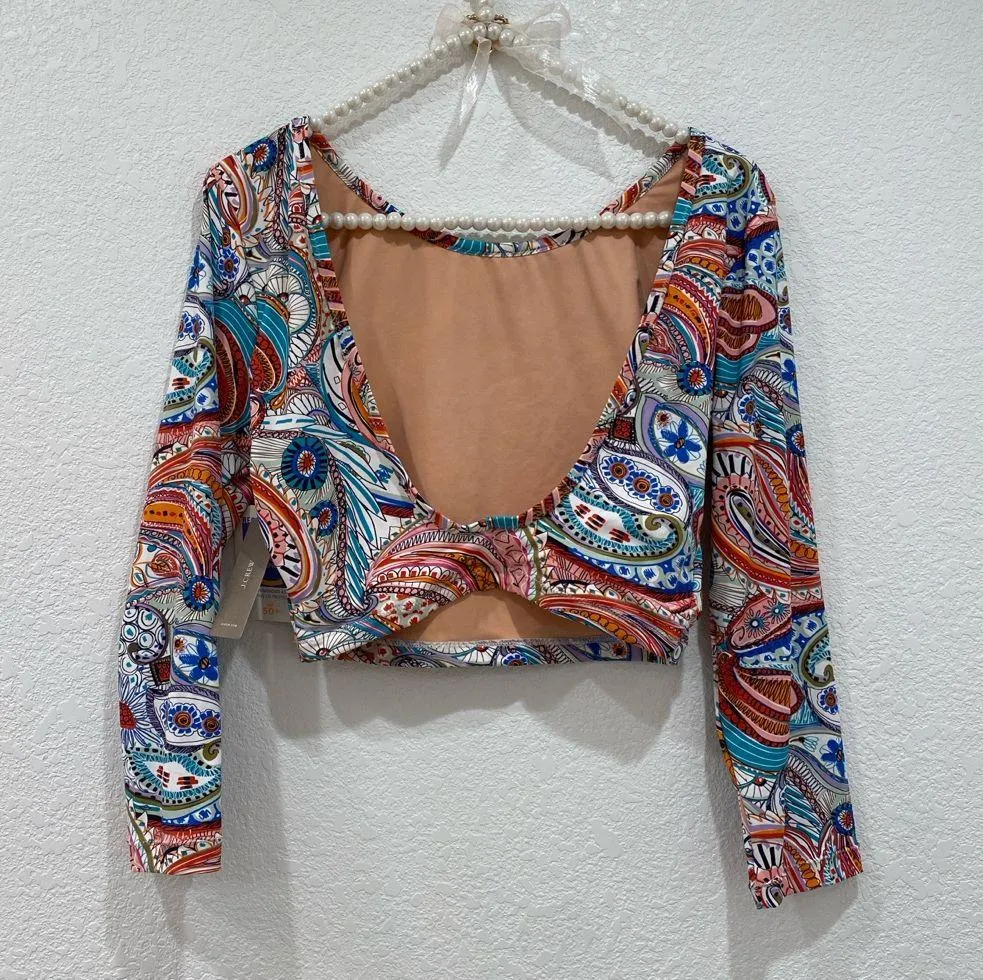 J crew cropped long sleeve rash guard swimsuit top size M NWT - Image 2