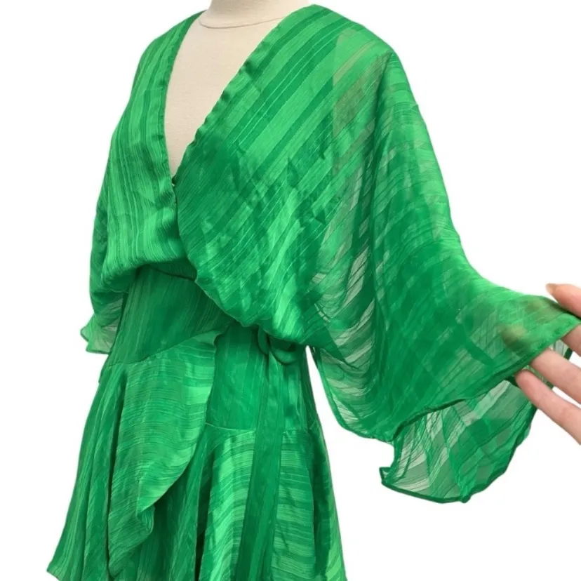 Nordstrom BTFL Vonda Long Sleeve Draped Satin Wrap Dress In Green - Image 7