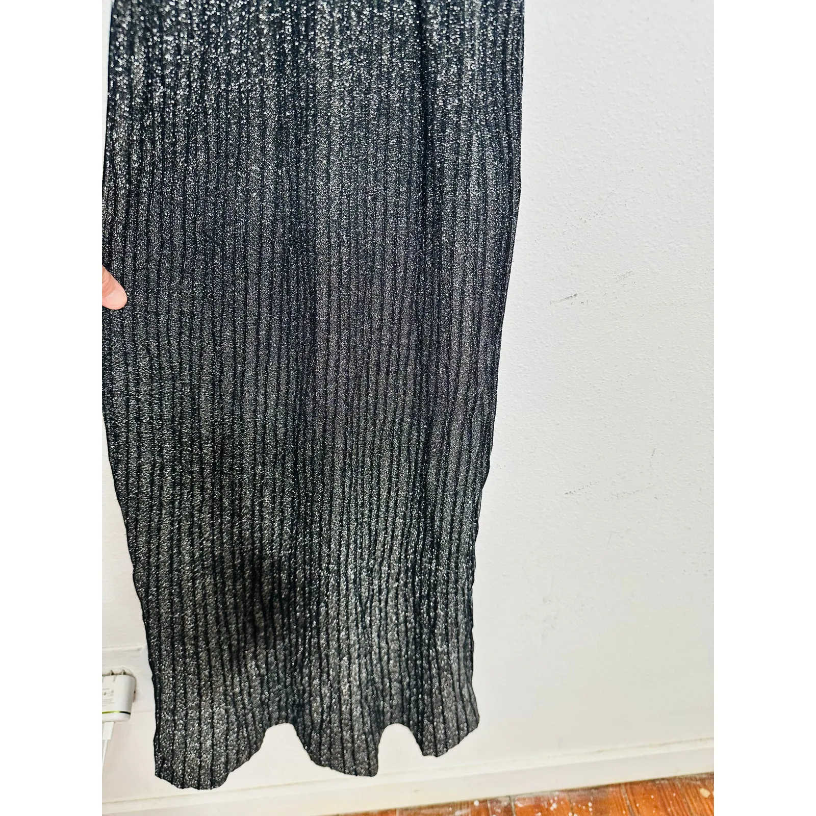 JASON WU Black Gunmetal Knit Merino Wool Blend Lurex Knit Midi Dress sz XS - Image 6