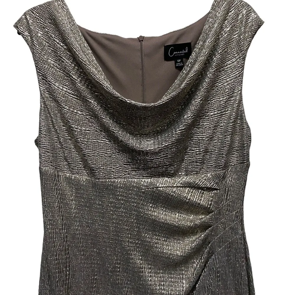 CONNECTED APPAREL Womens Brown Metallic Cap Sleeve Maxi Evening Sheath Dress 12P - Image 4