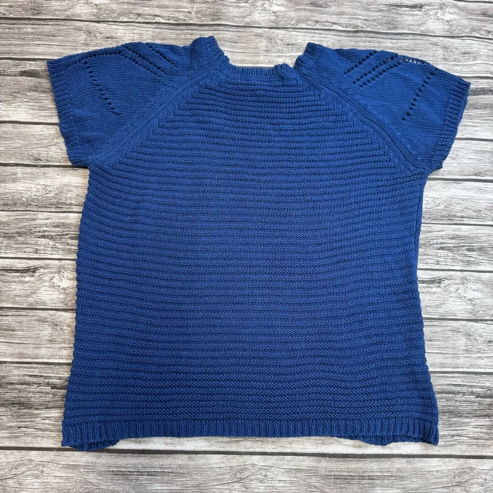 Fever Women's Open Crochet Short Sleeve Sweater Blouse Royal Blue S SM Small Rib - Image 12