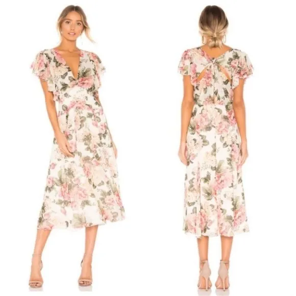 NWT Divine Heritage Twist Back Floral Midi Dress in Ivory Size M - Image 3