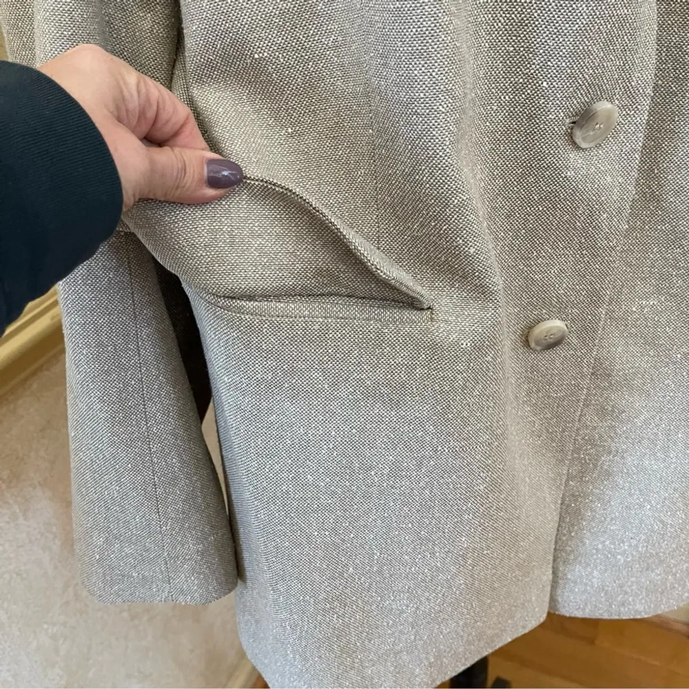 & Other Stories Relaxed Long Silk Blazer Beige Natural Fibers US 12 Old money - Image 6