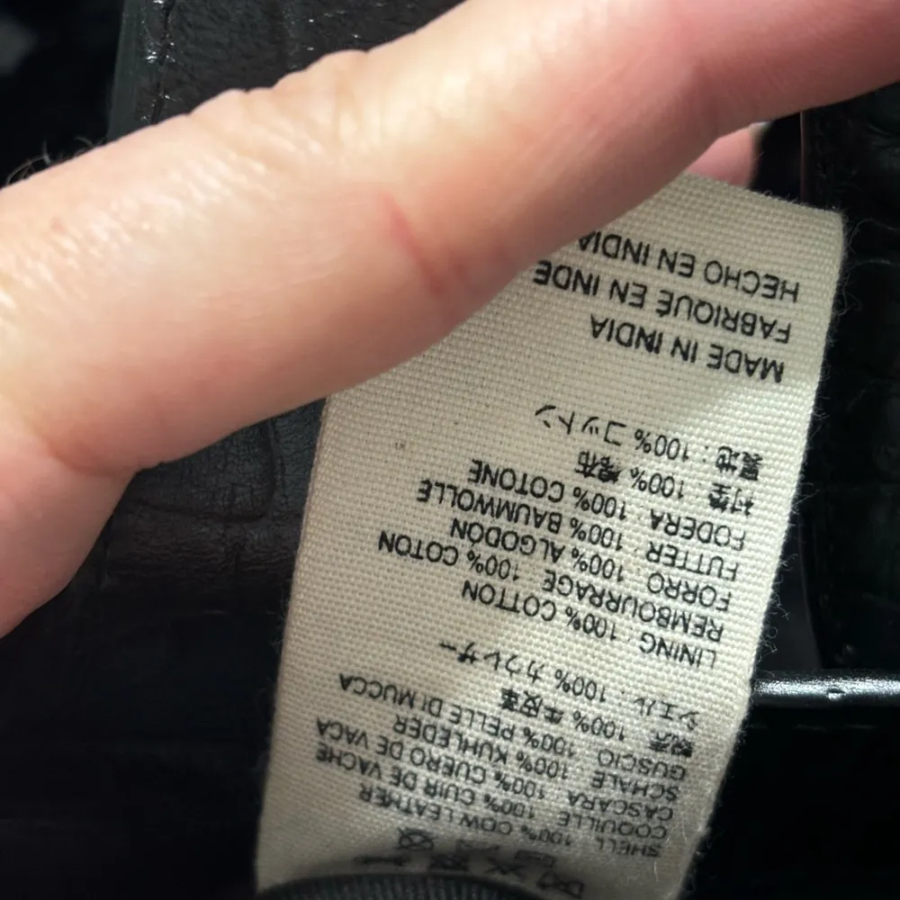 Cleobella Black Croc‎ Embossed Leather Top Handle Handbag Structured Chic - Image 7