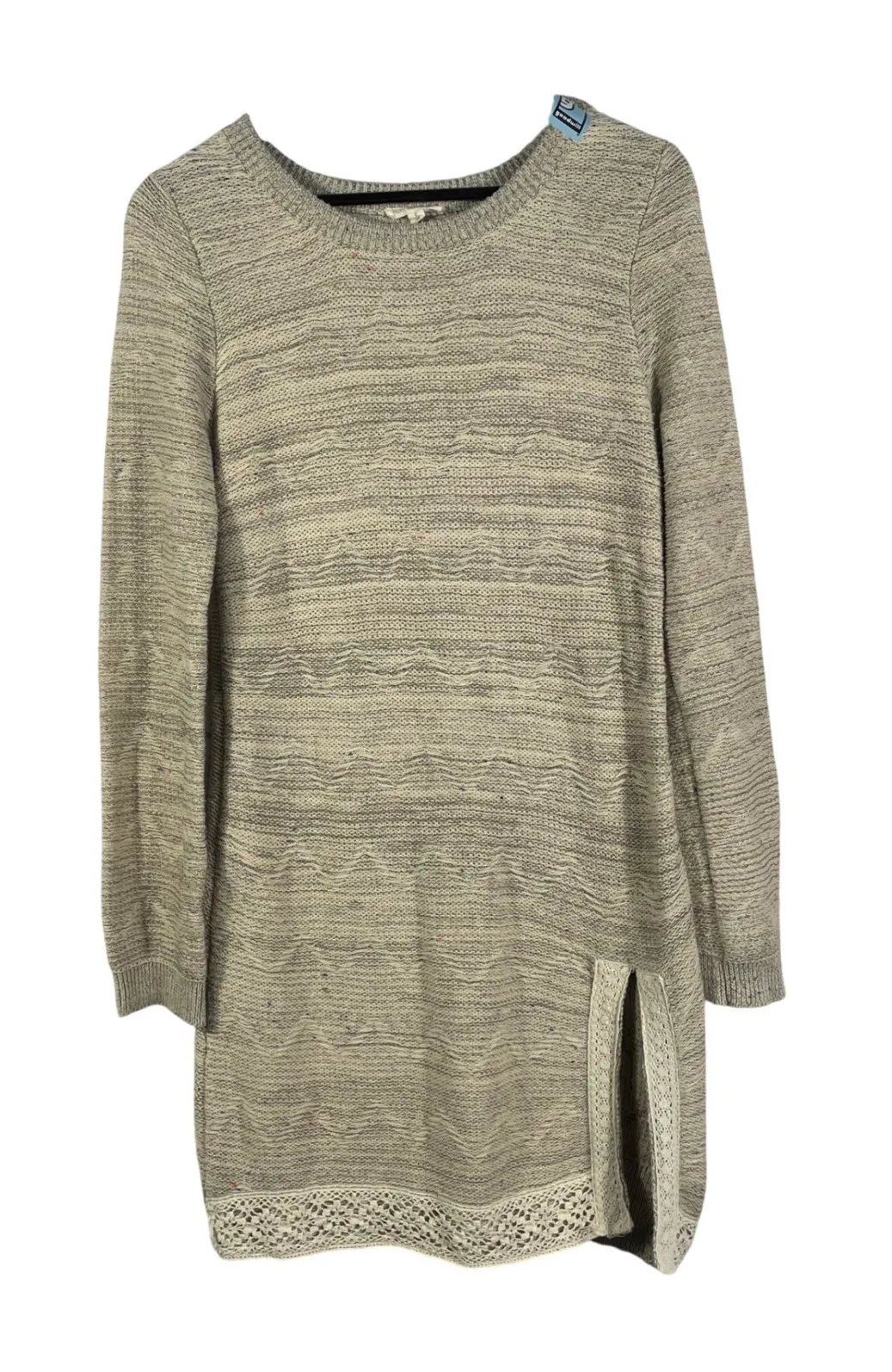 Hem & Thread Speckled Knit Sweater Dress Cream Beige Crochet Trim Size Small - Image 1