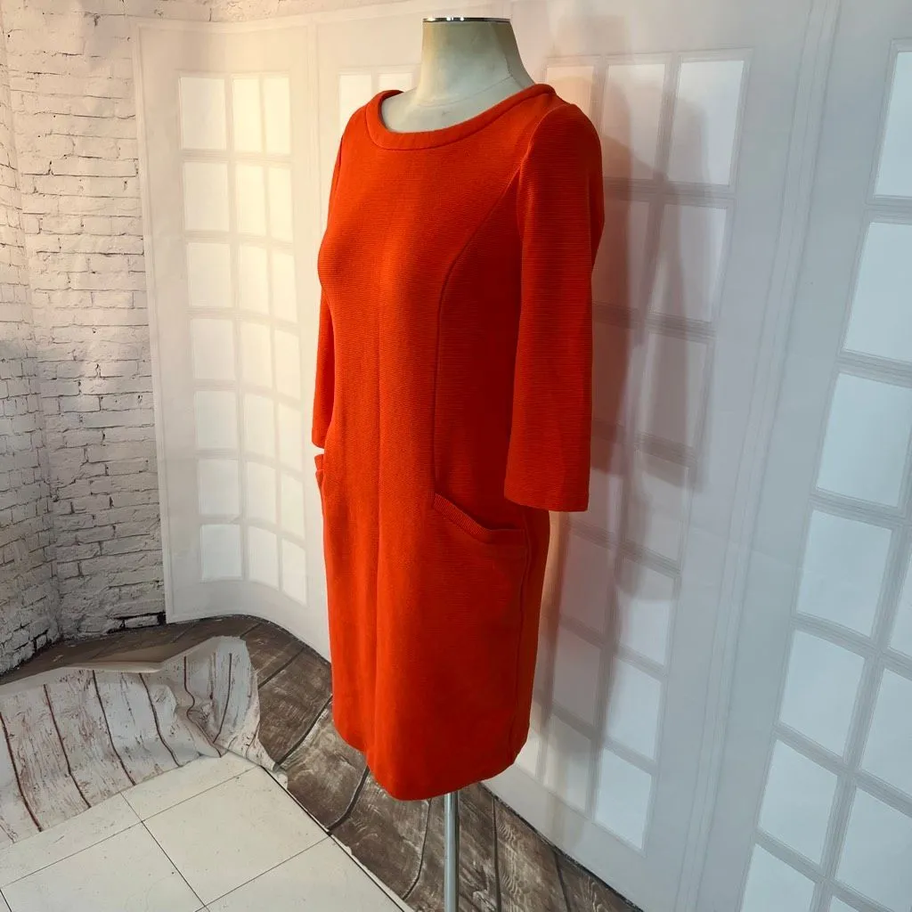 Boden Orange Jewel Neck 3/4 Sleeve Textured Pullover Sheath Dress Size 4R - Image 4