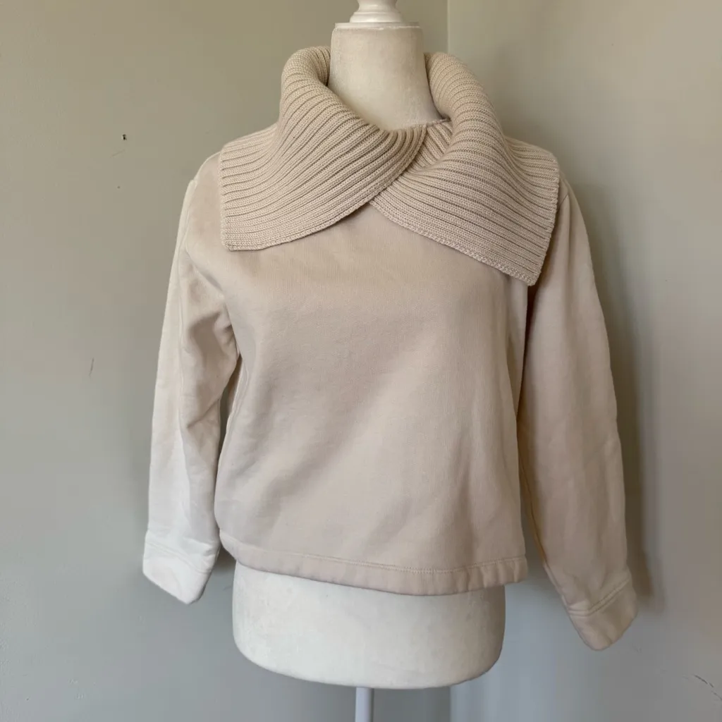 Zara Women Light Cream Ribbed Collar Women Sweater Size Small - Image 3
