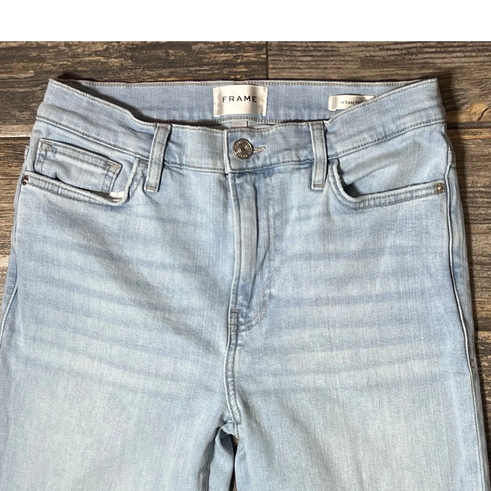 FRAME Le Easy Flare Denim Jeans Light Wash Raw Frayed Hem Size 29 Boho Country - Image 5