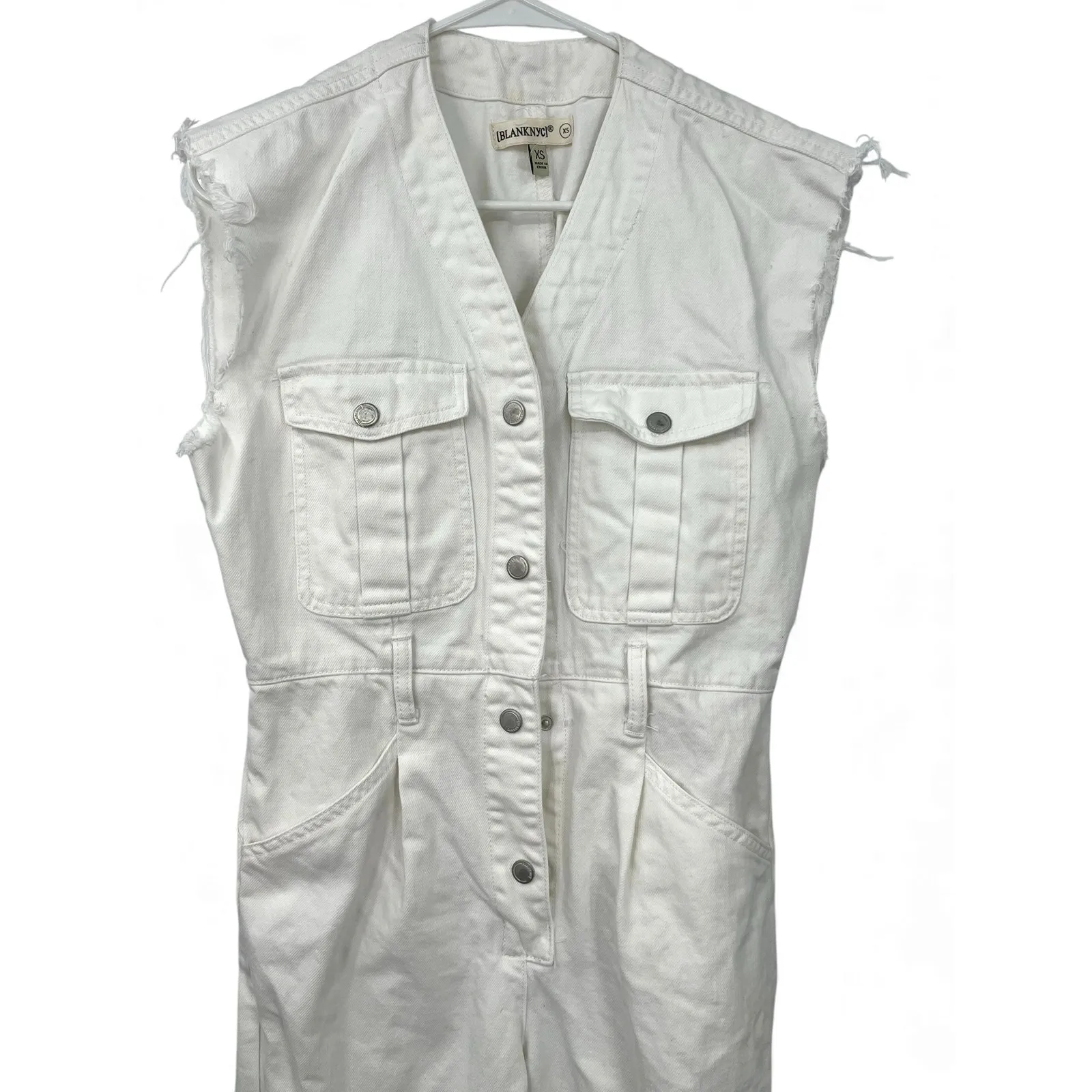 BLANK NYC XS womens Sleeveless White Denim Jumpsuit Coveralls One Piece no belt - Image 3