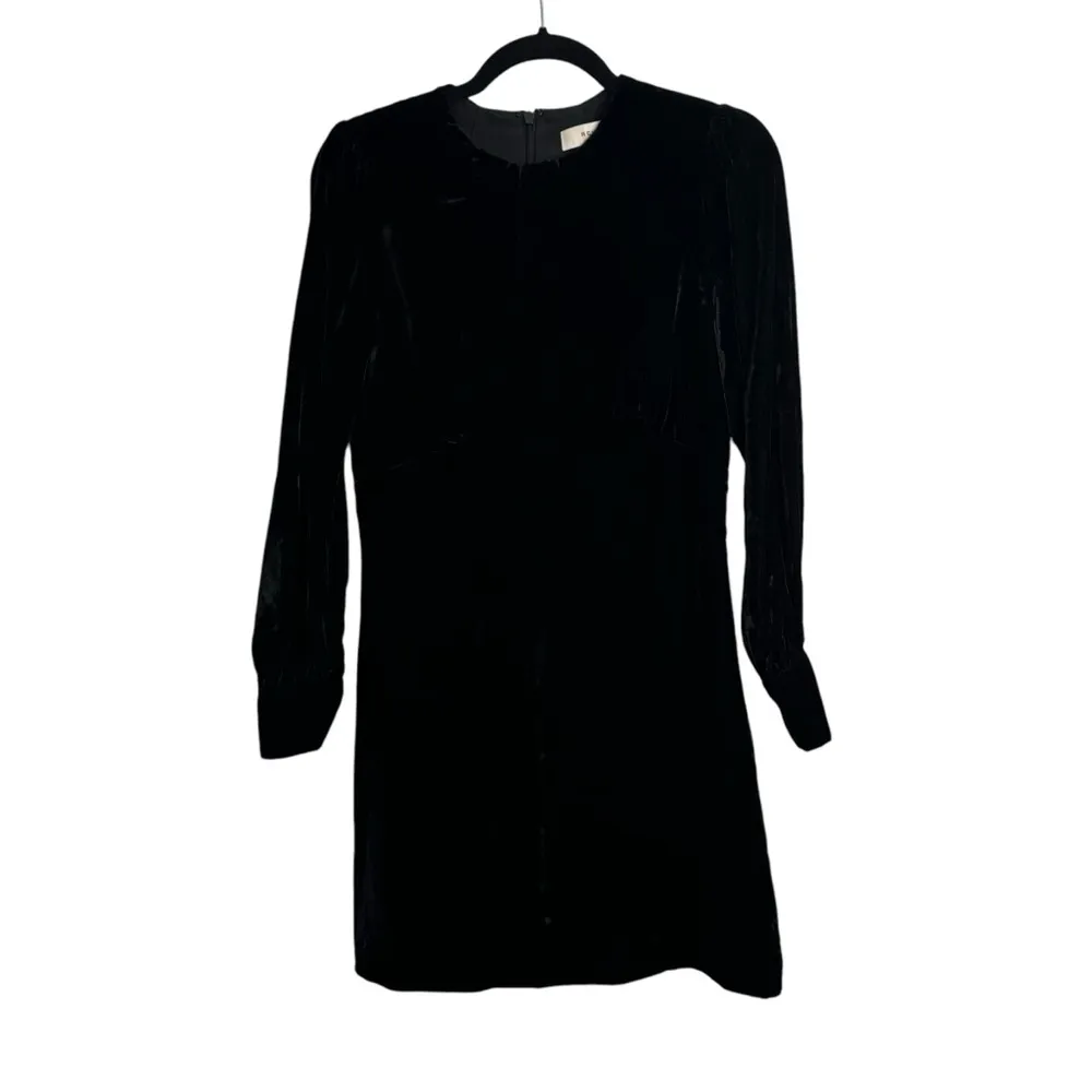 Reiss Bianca Black Velvet Long Sleeve Mini Dress - Image 3