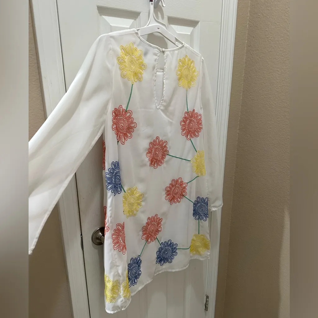 Modcloth Springtime Soiree White Embroidered Retro Shift Dress Size Large - Image 4