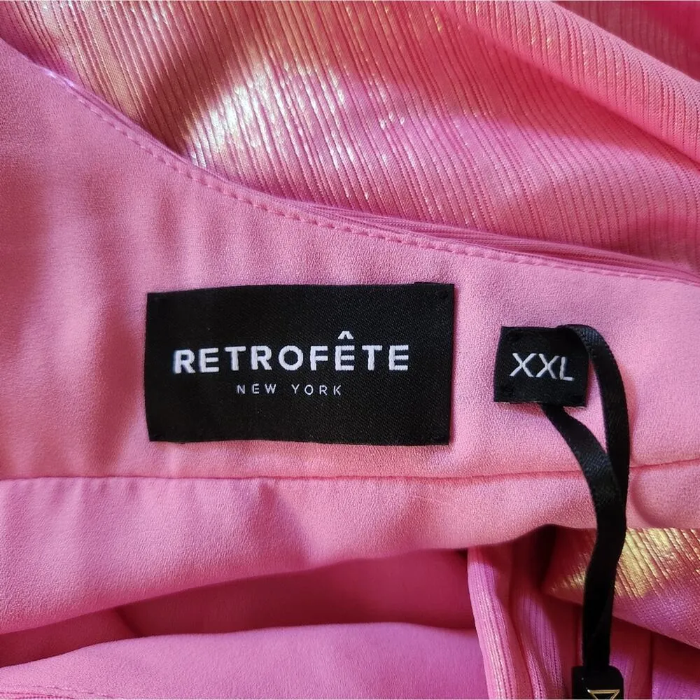 Retrofete Yesi Dress Flamingo Pink Size XXL NWT Metallic Maxi Spaghetti Straps - Image 11
