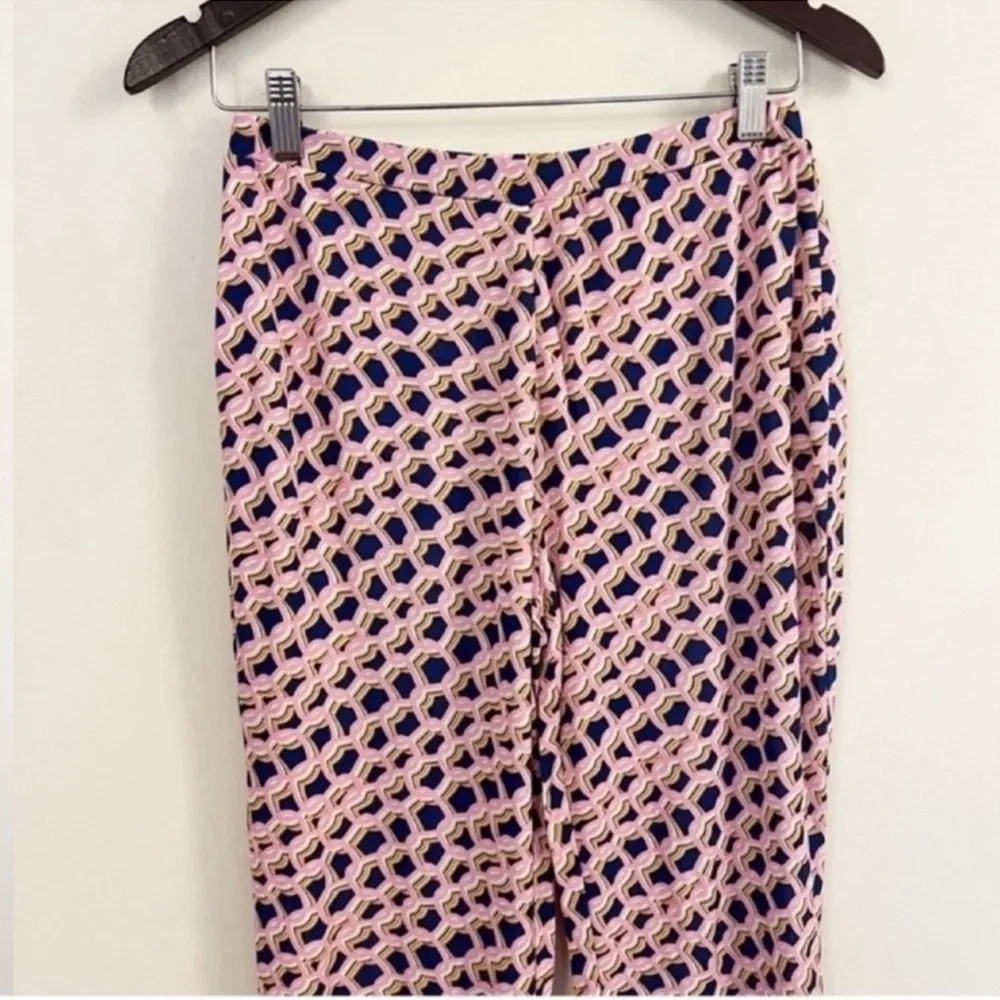 Diane Von Furstenberg DVF Brooklyn Matte Jersey Pants Pink/Navy Geometric Small - Image 2