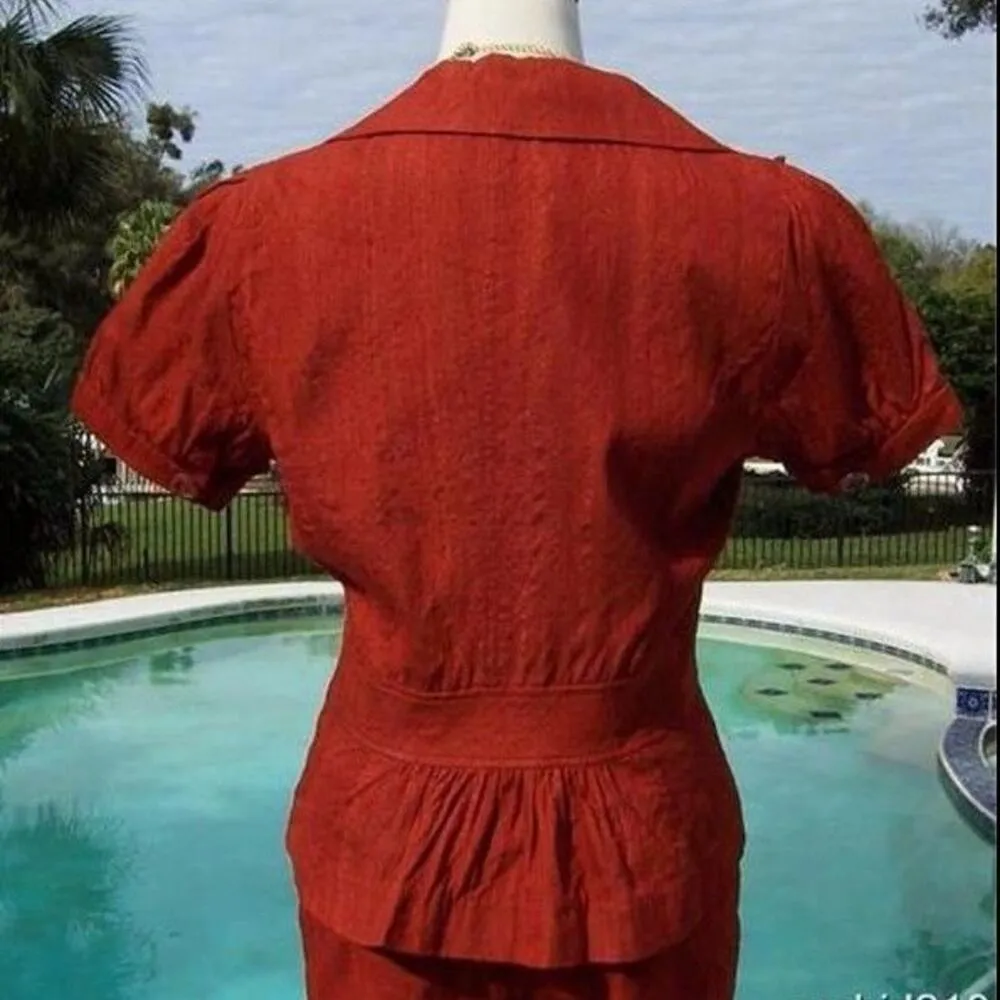 Cache 100% Raw Silk Rust Lined Top Jacket New NWT $148 like Linen Ruched Back - Image 4