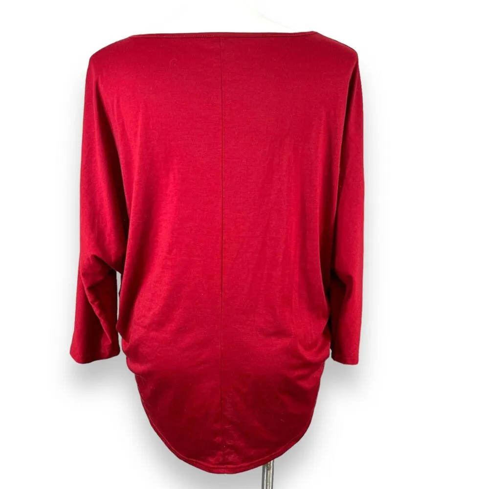 Womens Shirt Top Dolman Sleeve Pullover Hi Low Slouch Fit Red XXL - Image 4