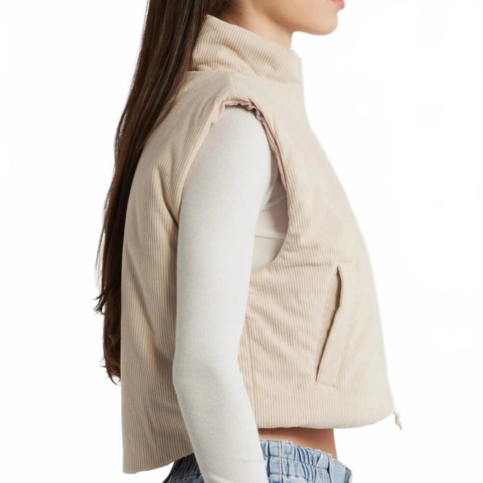 Thread & Supply Reversible Crop Vest Taupe Pink NWT Large - Image 4