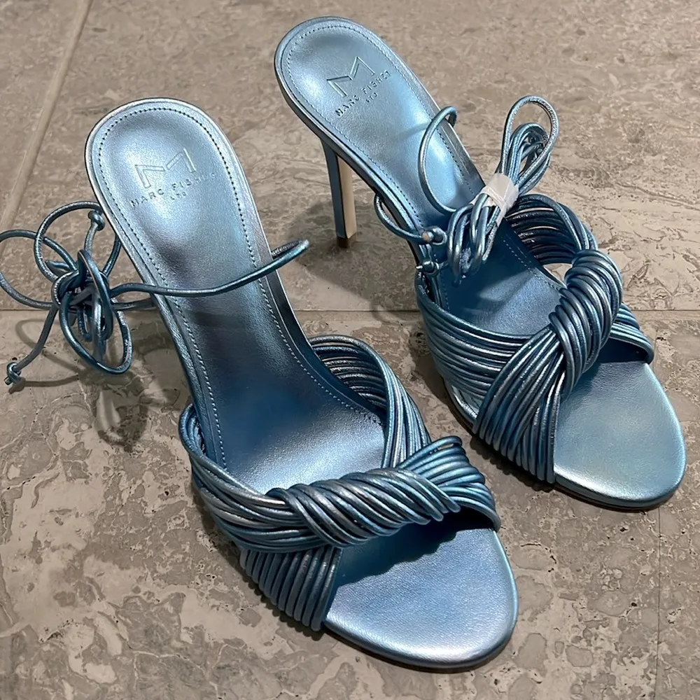 Marc Fisher LTD Brista Metallic Twist Ankle Tie Sandals Lt Blue, NWT, Size 7.5 - Image 12