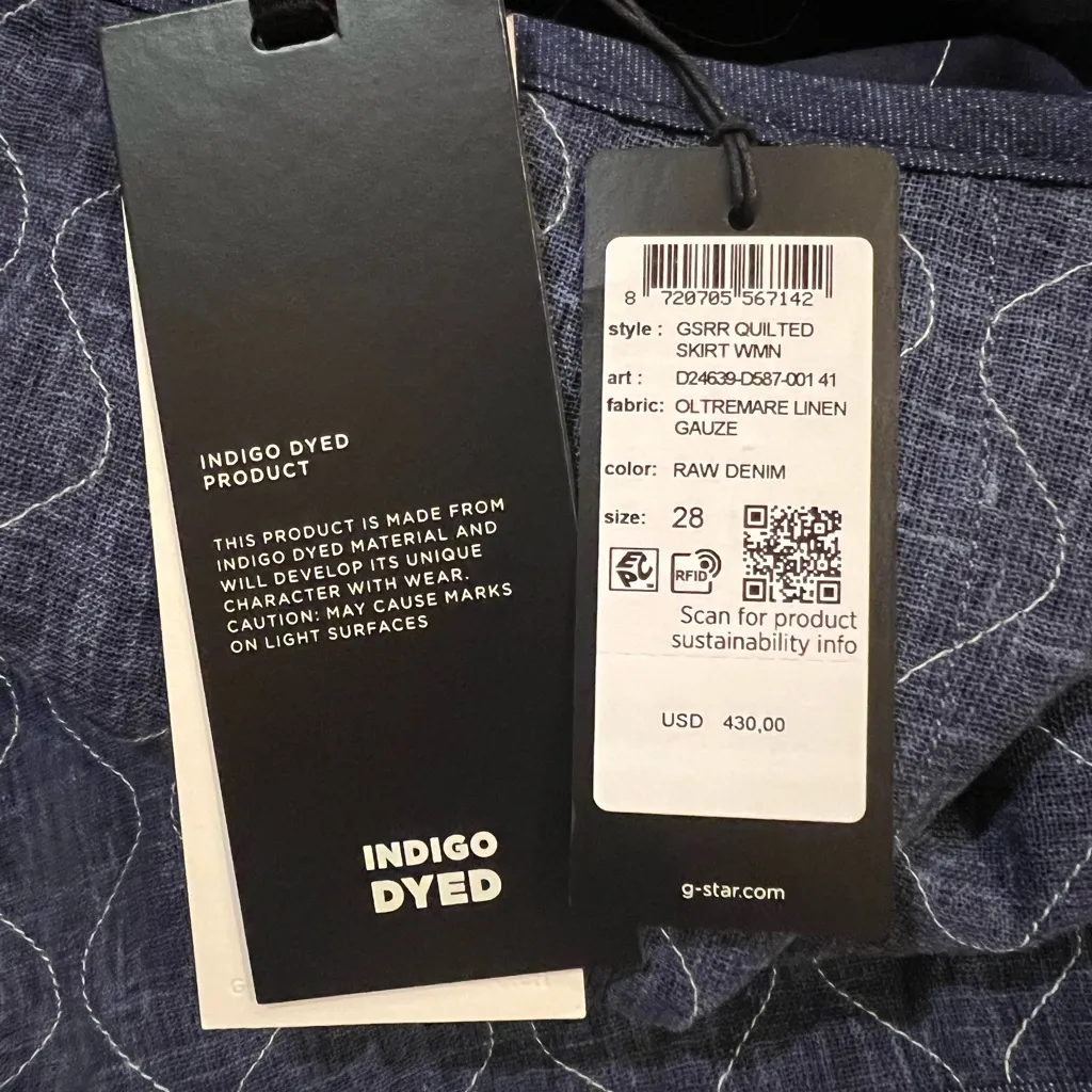 G-Star Quilted short skirt Fabric OLTREMARE LINEN GAUZE color: RAW DENIM Size 28 - Image 6
