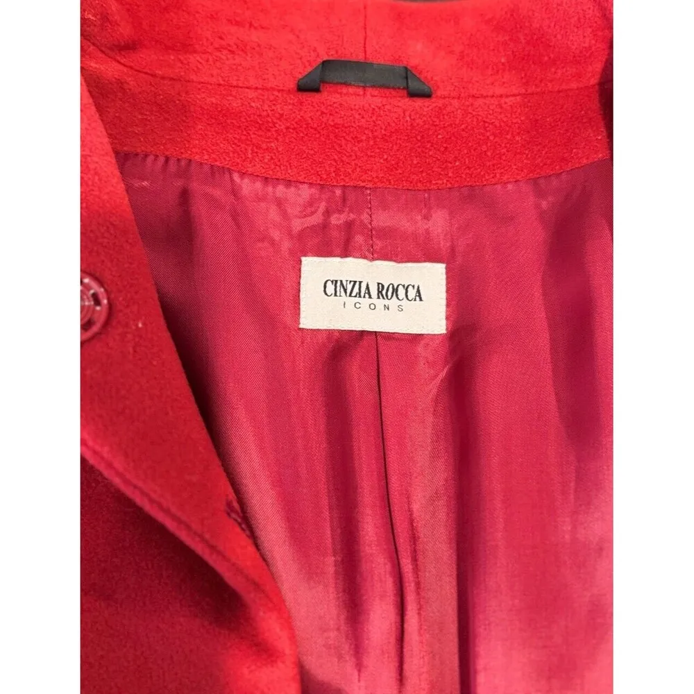 Cinzia Rocca Womens Jacket Red Wool Pea Coat Long Sleeve Italian Designer Large - Image 4