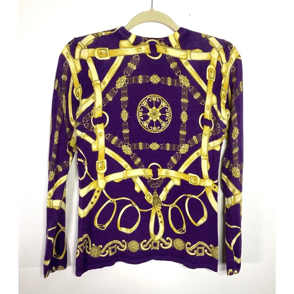 J McLaughlin Purple Gold Button Down Cotton Blend Cardigan Layered Sweater Sz XS - Image 2