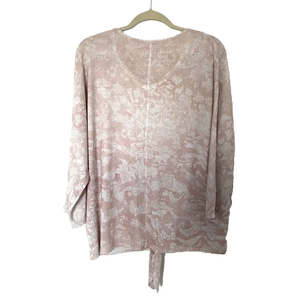 Chicos Tierra Tie Front 3/4 Sleeve Top in Blush Pink Sweater Sz 3 (16-18) XL - Image 3