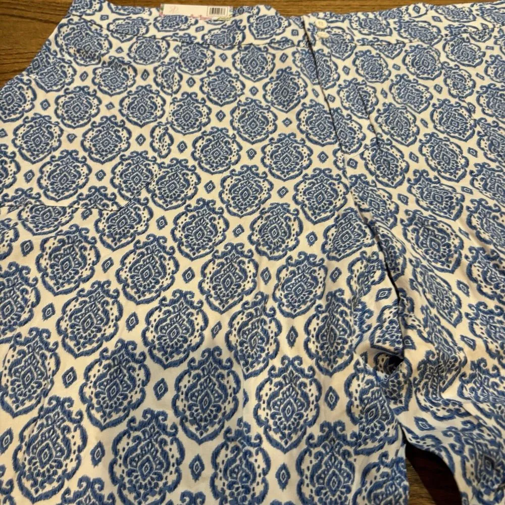 STELLA PARKER Women's Blue White Cropped PANT WITH POCKETS‎ Size XXL Vacation - Image 3