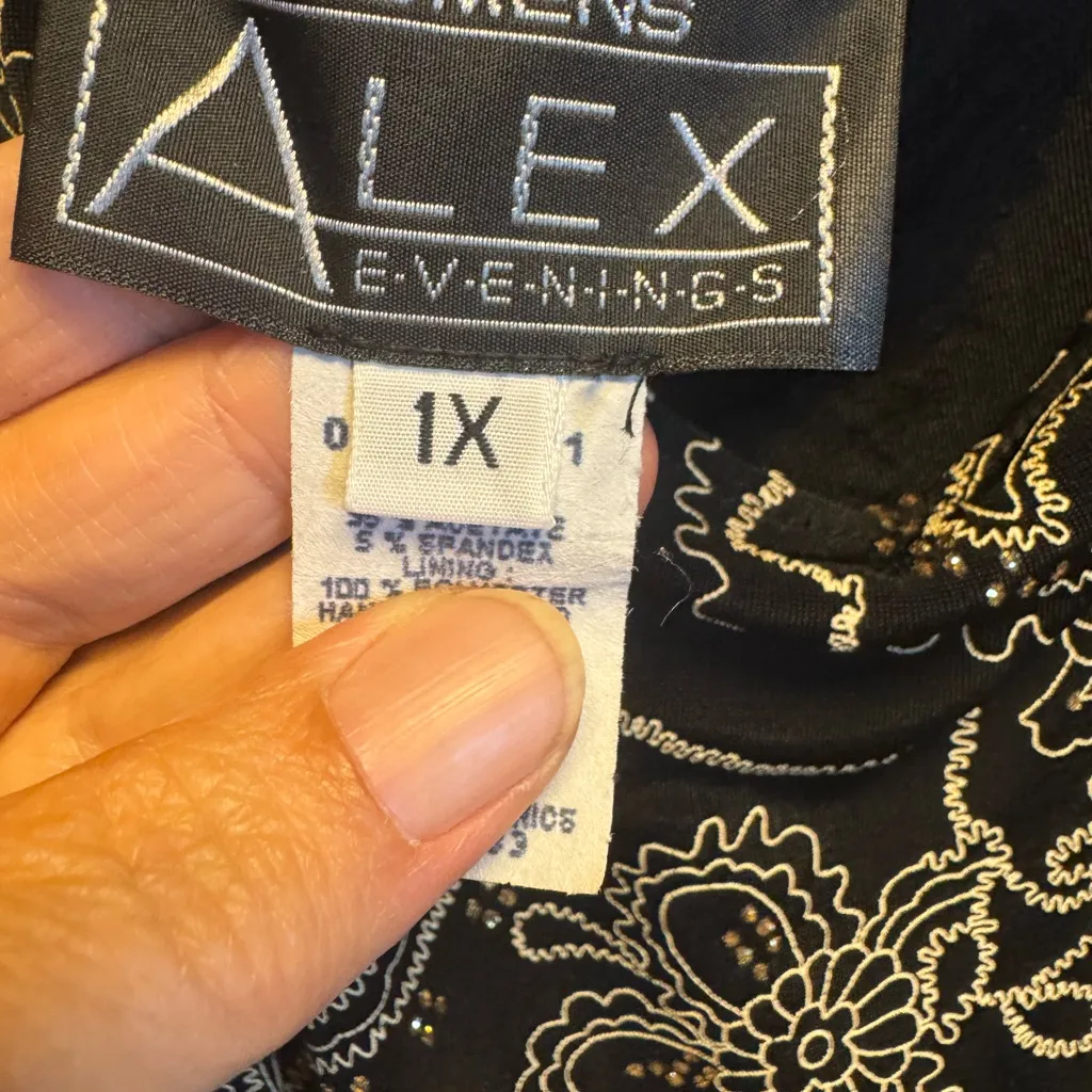 Alex Evenings Black and Gold Graphic Blouse‎ Size 1X - Image 6