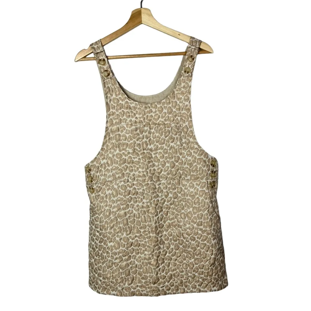 Boutique Storia Beige Champagne Leopard Print Overall Mini Dress M - Image 2